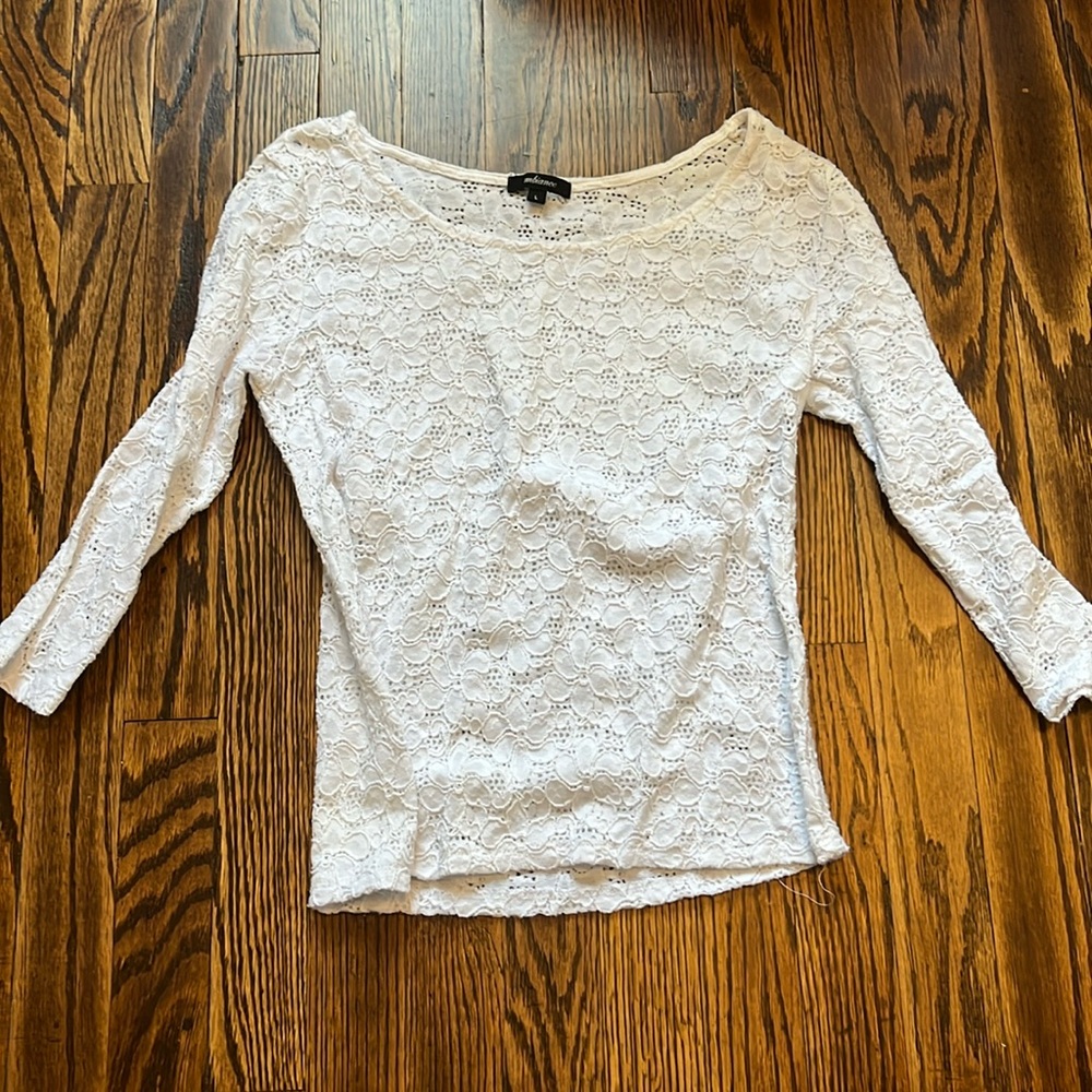 ambiance juniors large white floral lace shirt